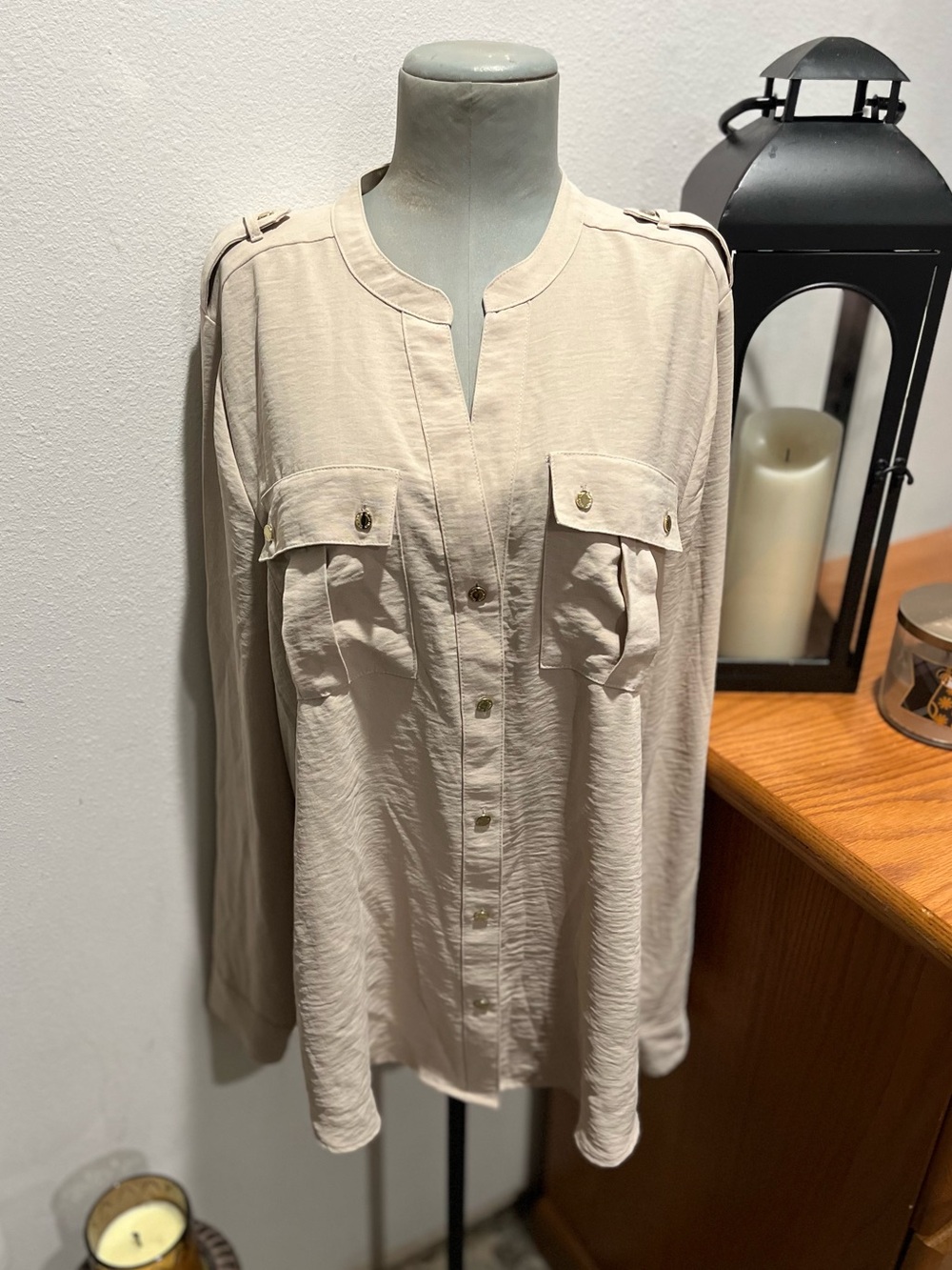 Calvin Klein Tan Button Down Blouse